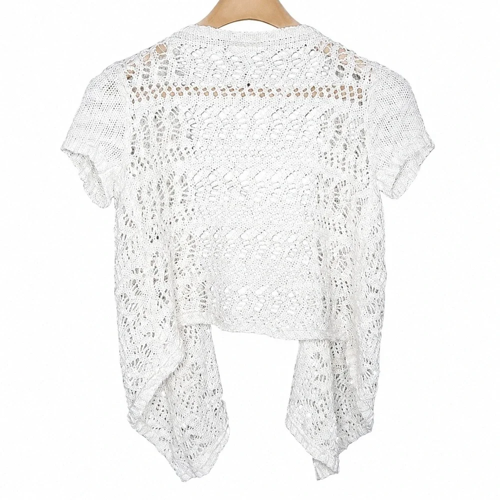 Justice White Open Knit Crochet Cardigan Girls 14 Waterfall Short Sleeve Shrug